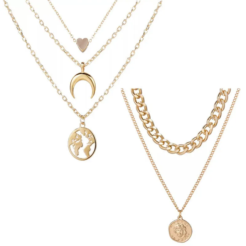 Combo of 2 Gold Plated World and Coin Pendant