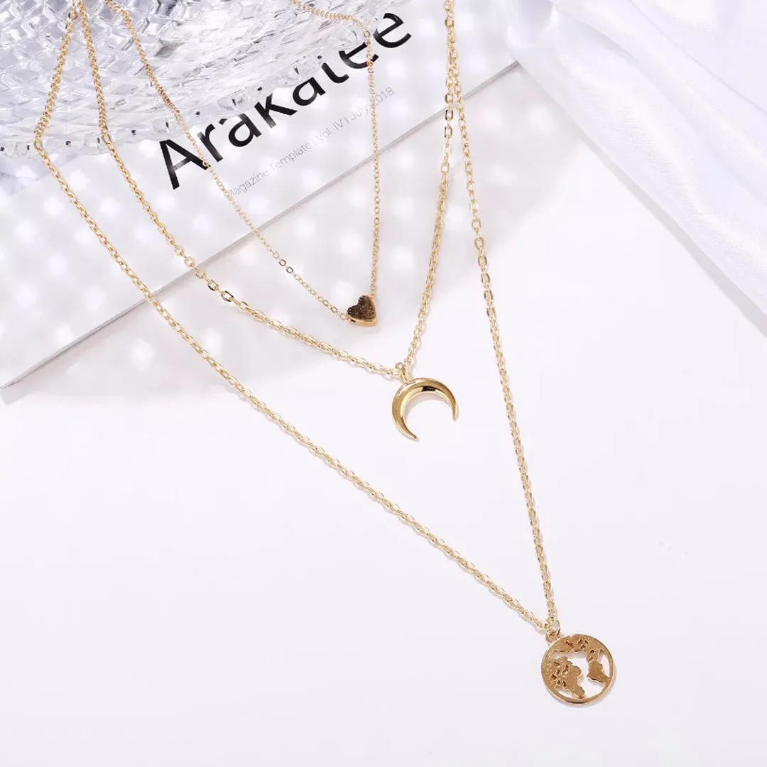 Combo of 2 Gold Plated World and Coin Pendant