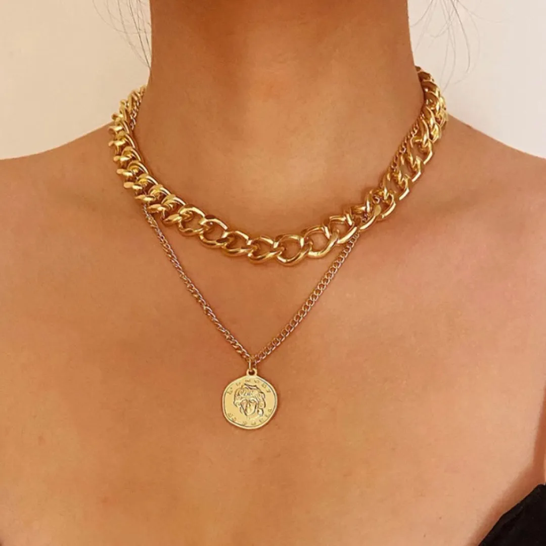 Combo of 2 Gold Plated World and Coin Pendant