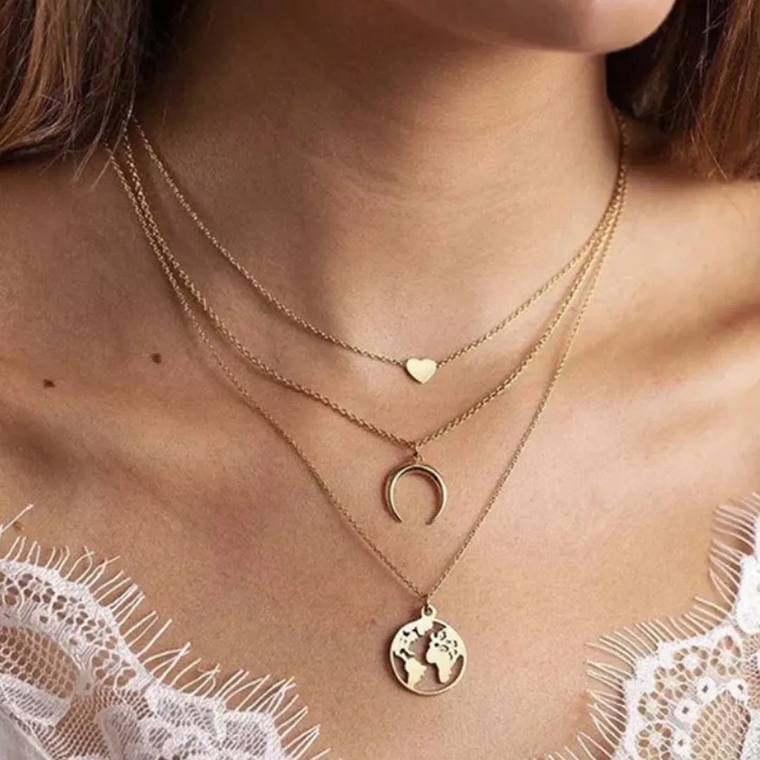 Combo of 2 Gold Plated World and Coin Pendant