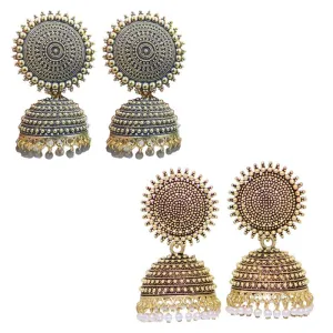 Combo of 2 Grey and Golden Pearls Dome Shape Jhumki