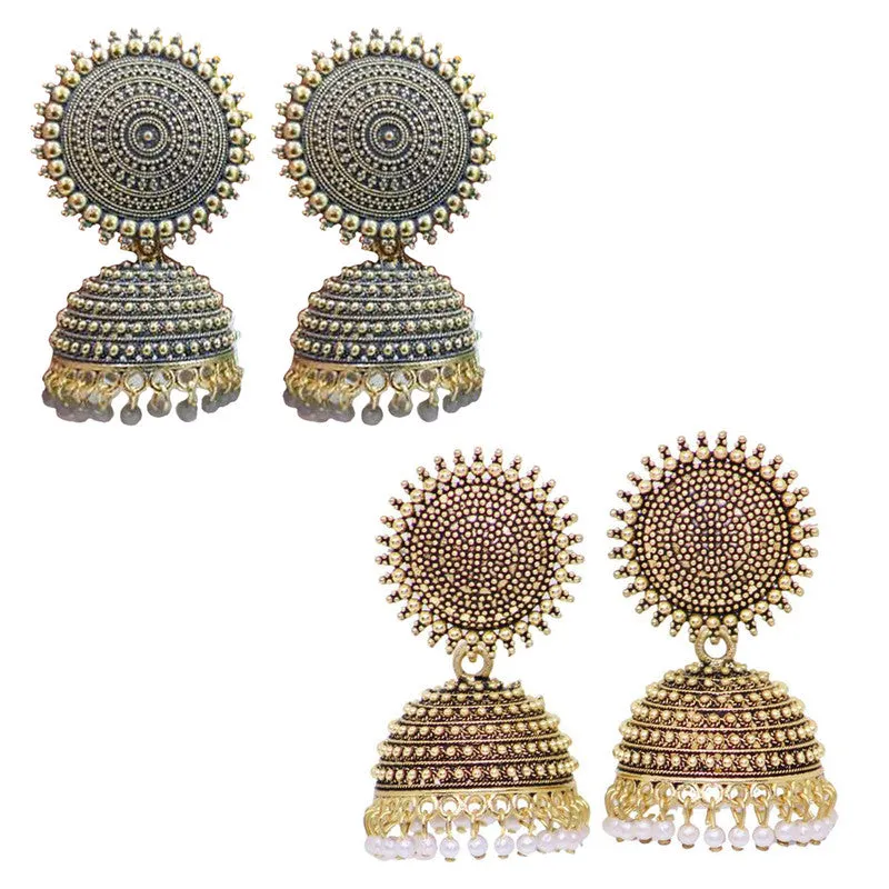 Combo of 2 Grey and Golden Pearls Dome Shape Jhumki
