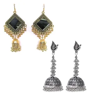 Combo of 2 Peacock Jhumka and Mirror Earrings