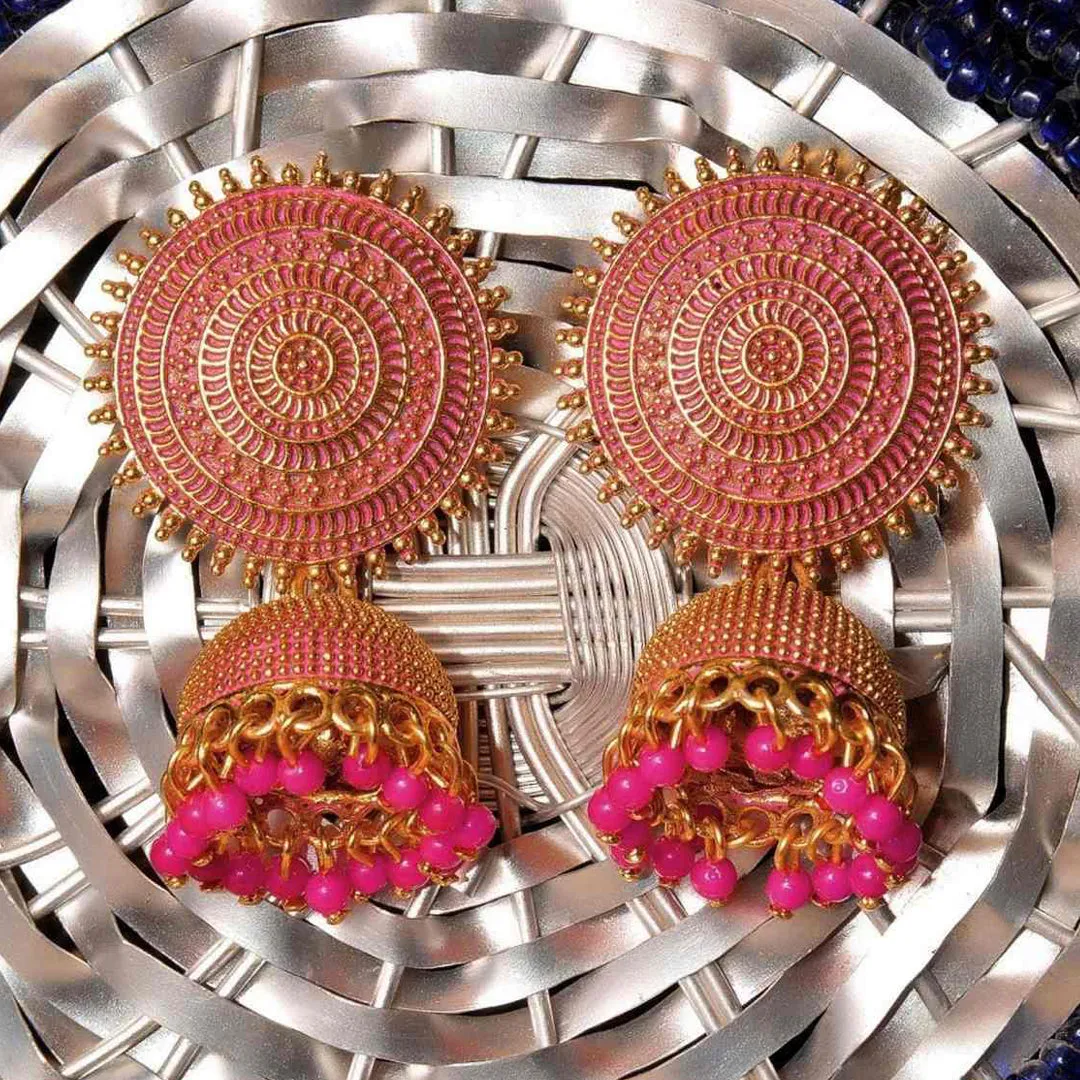 Combo of 2 Pink and Golden Pearls Dome Shape Jhumki
