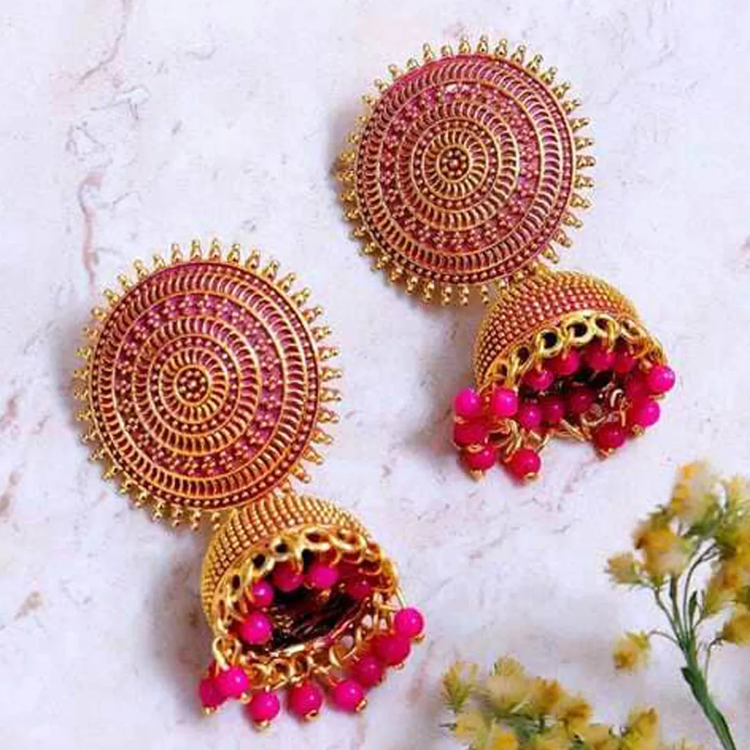 Combo of 2 Pink and Golden Pearls Dome Shape Jhumki