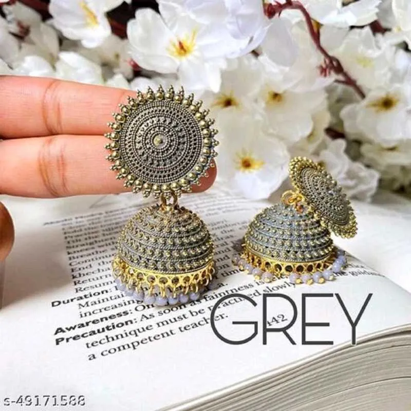Combo of 2 Red and Grey Pearls Dome Shape Jhumki
