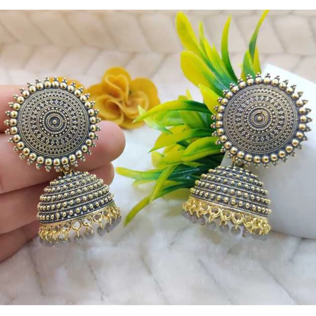 Combo of 2 Red and Grey Pearls Dome Shape Jhumki