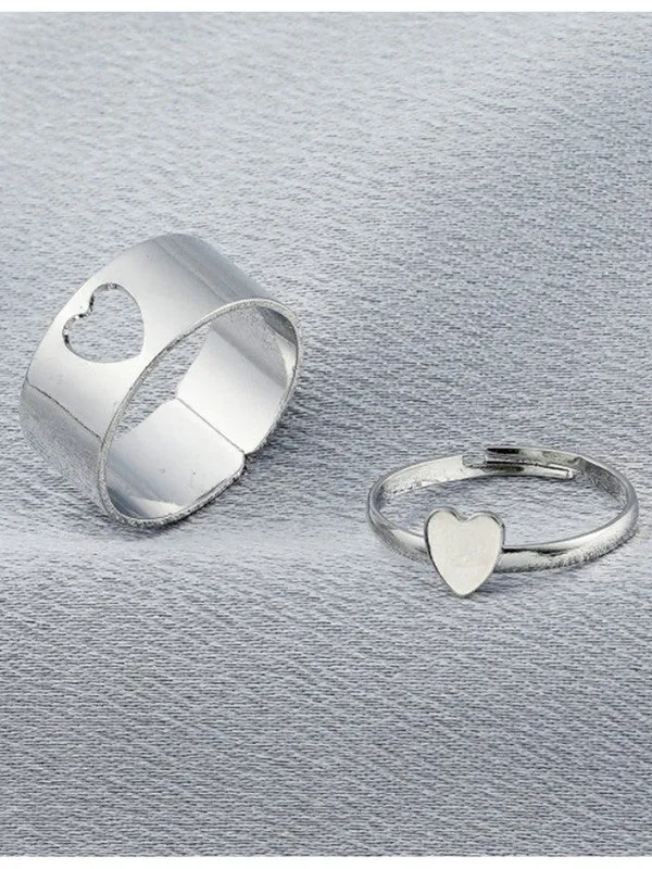 Combo of 2 Silver Plated Heart Matching Couple Ring