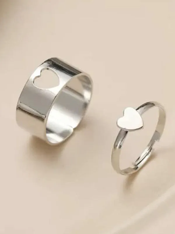 Combo of 2 Silver Plated Heart Matching Couple Ring