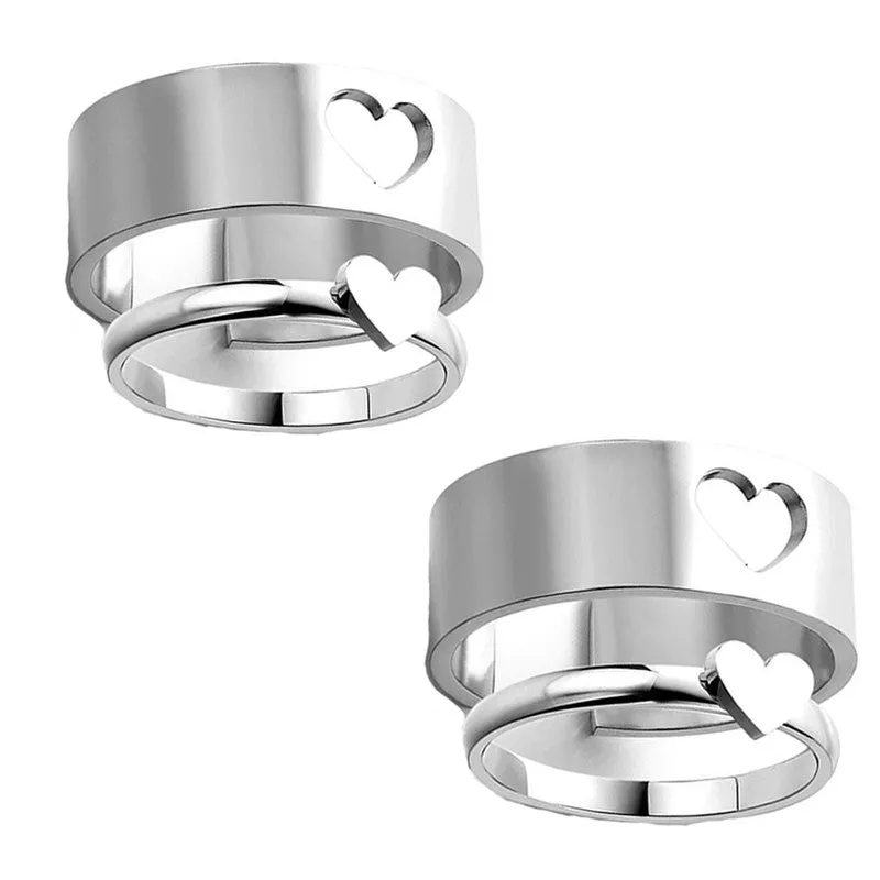 Combo of 2 Silver Plated Heart Matching Couple Ring
