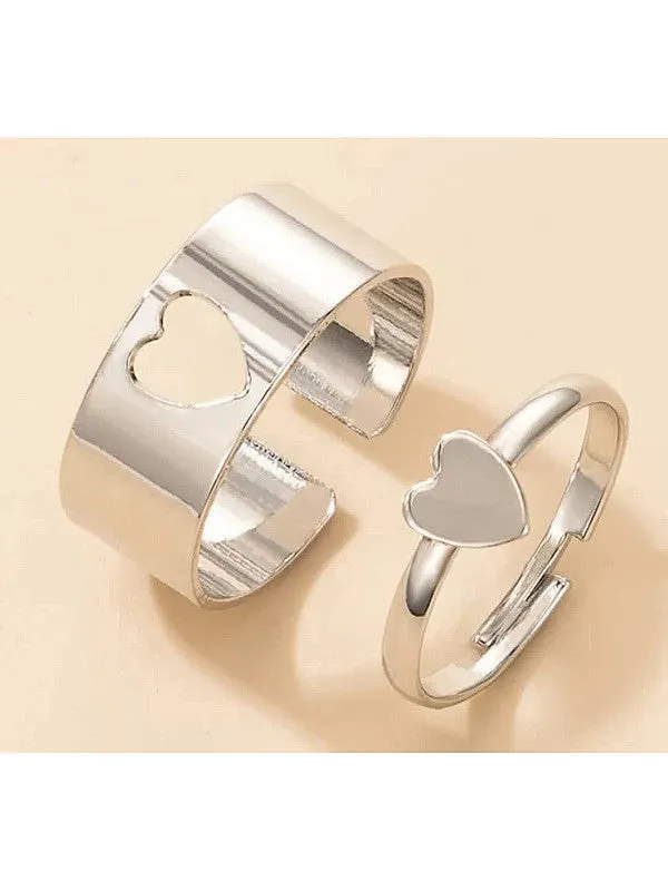 Combo of 2 Silver Plated Heart Matching Couple Ring