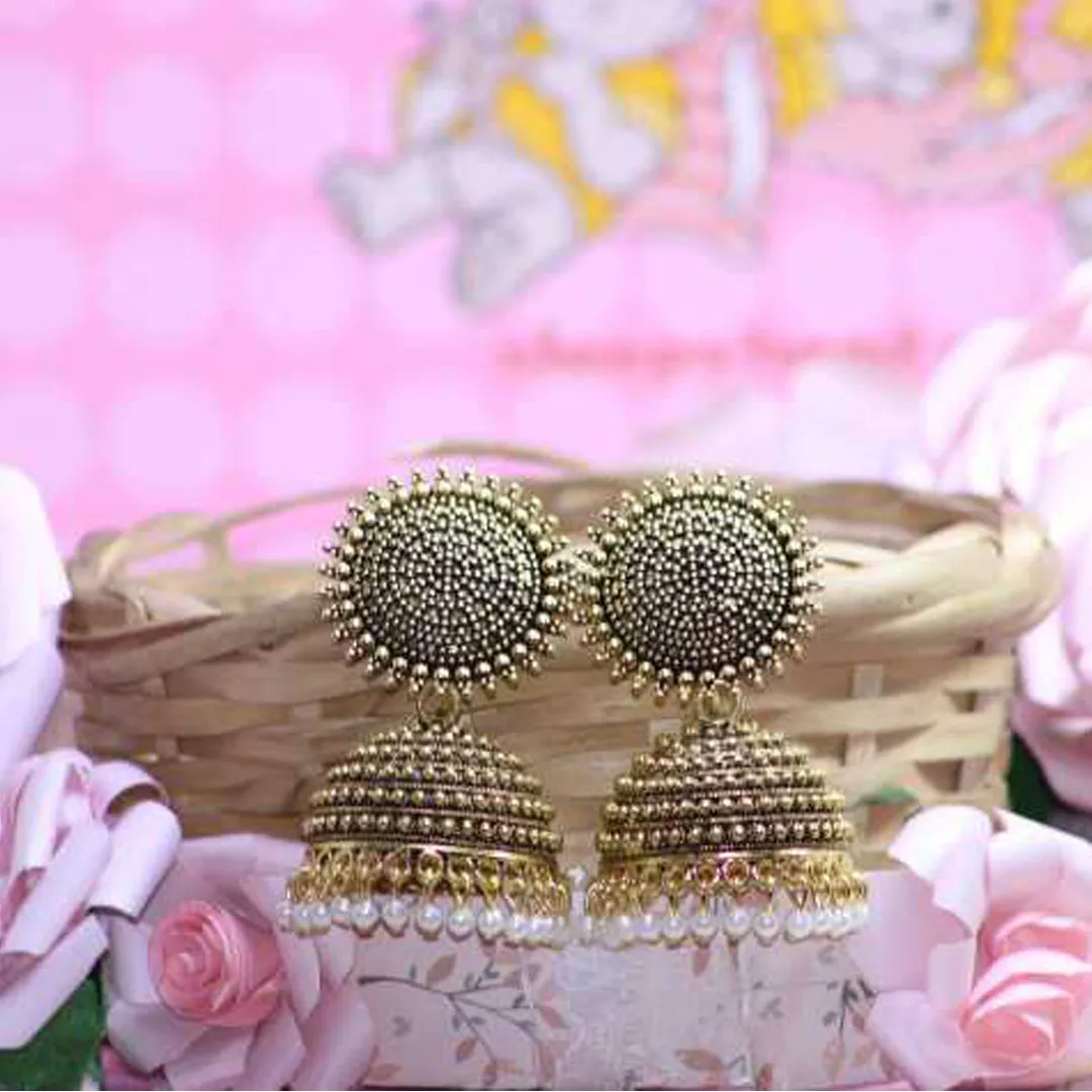 Combo of 2 Yellow and Golden Pearls Dome Shape Jhumki