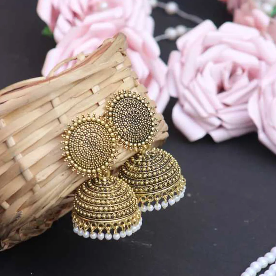 Combo of 2 Yellow and Golden Pearls Dome Shape Jhumki