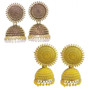 Combo of 2 Yellow and Golden Pearls Dome Shape Jhumki