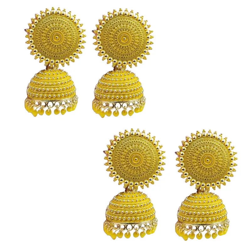 Combo of 2 Yellow Pearls Drop Dome Shape Jhumki