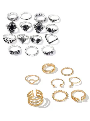 Combo of 23 Piece Gold & Silver Plated Multi Designs Ring Set