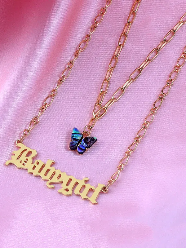 Combo Of Blue Crystal Butterfly Pendant With Earring Set