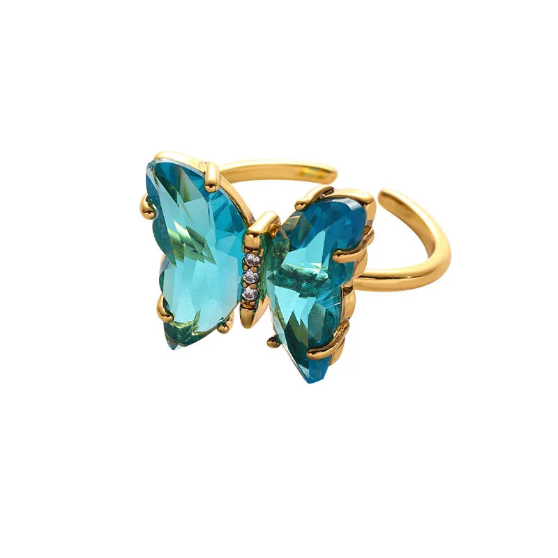 Combo of Blue Crystal Butterfly Pendant With Ring