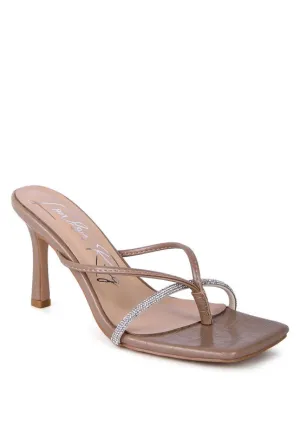 Croc Rhinestone Mid Heel Sandals
