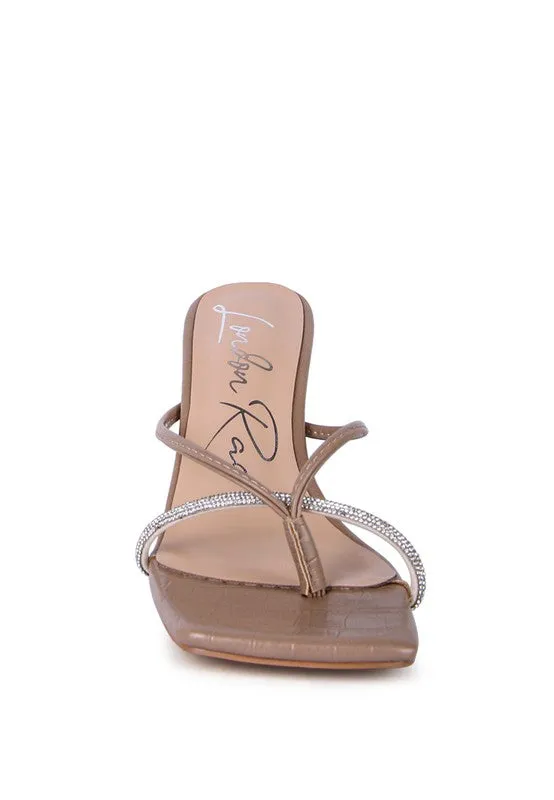 Croc Rhinestone Mid Heel Sandals