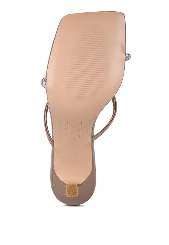 Croc Rhinestone Mid Heel Sandals