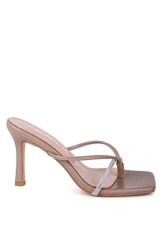 Croc Rhinestone Mid Heel Sandals