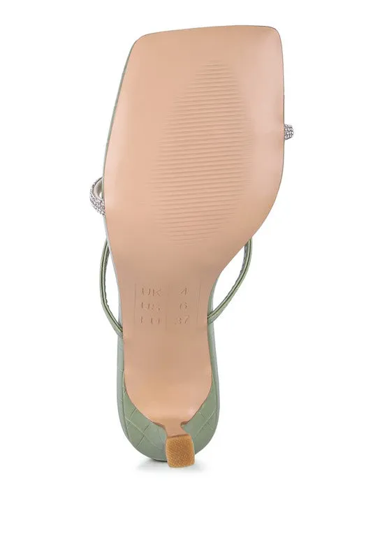 Croc Rhinestone Mid Heel Sandals