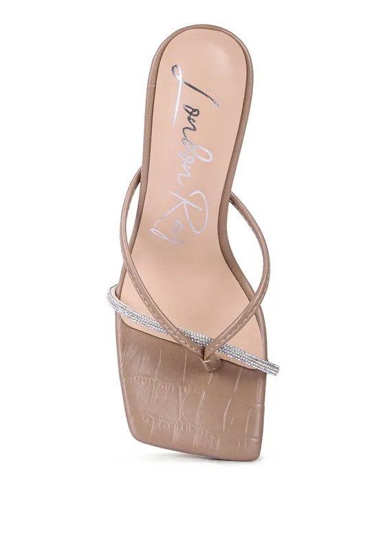 Croc Rhinestone Mid Heel Sandals