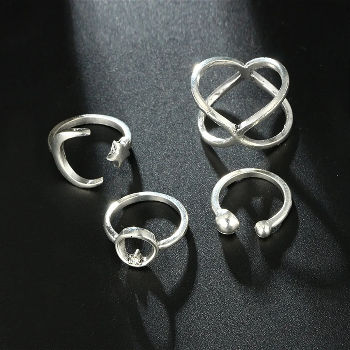 Cubic Zirconia & Silver-Plated X Celestial Bypass Ring Set
