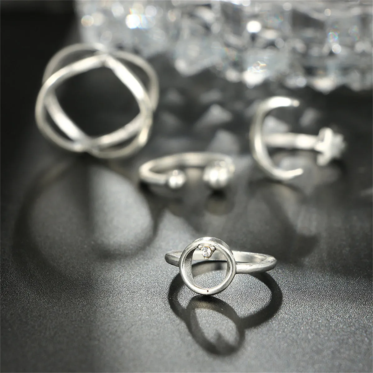 Cubic Zirconia & Silver-Plated X Celestial Bypass Ring Set