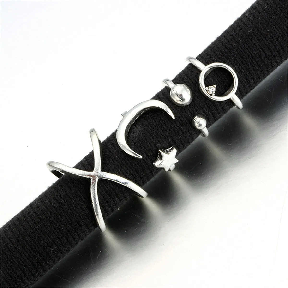 Cubic Zirconia & Silver-Plated X Celestial Bypass Ring Set