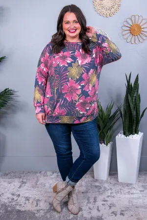 Cue The Chic Navy/Multi Color Floral Top - T10455NV