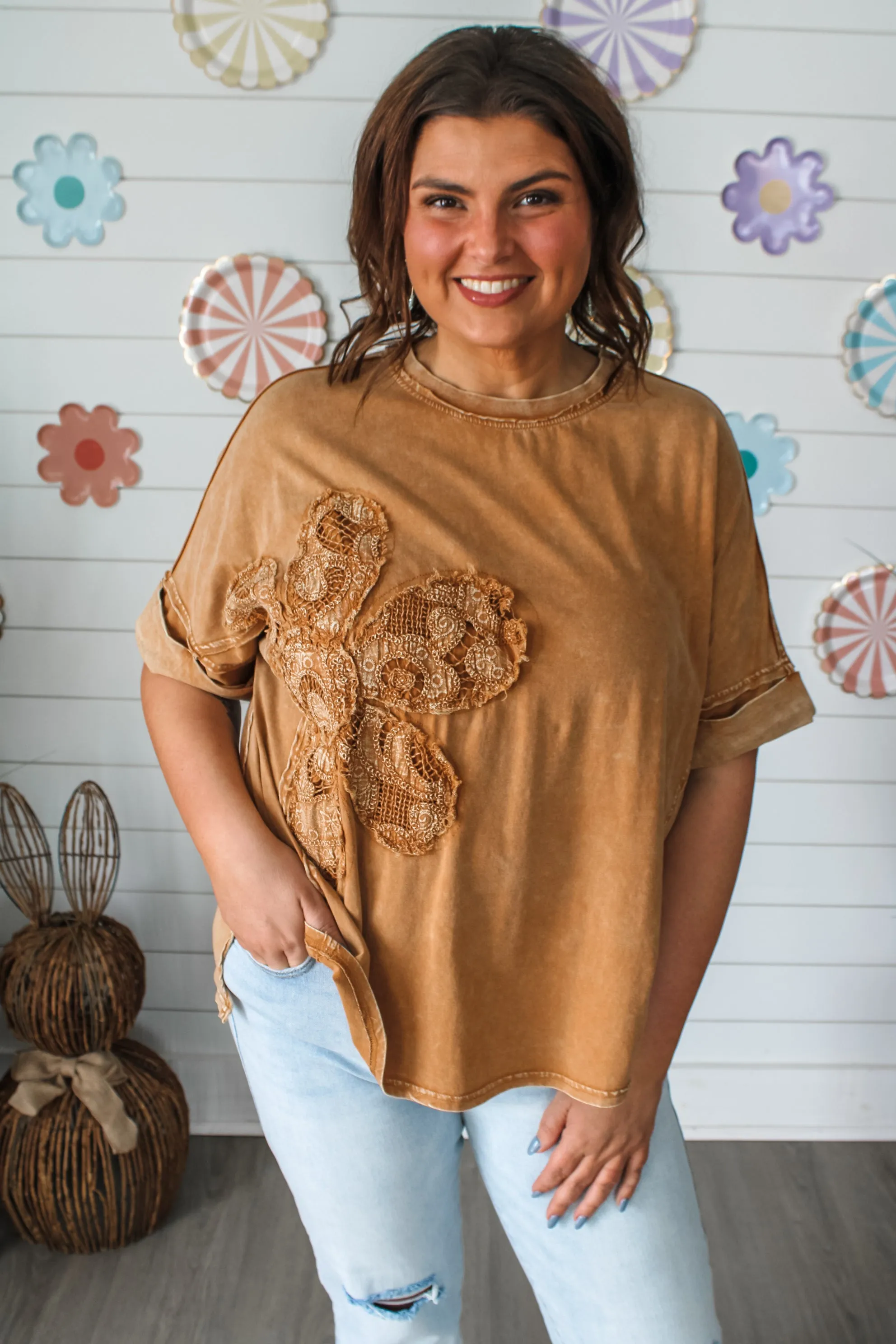 Daisy Lace Flower Patch Top • Bronze