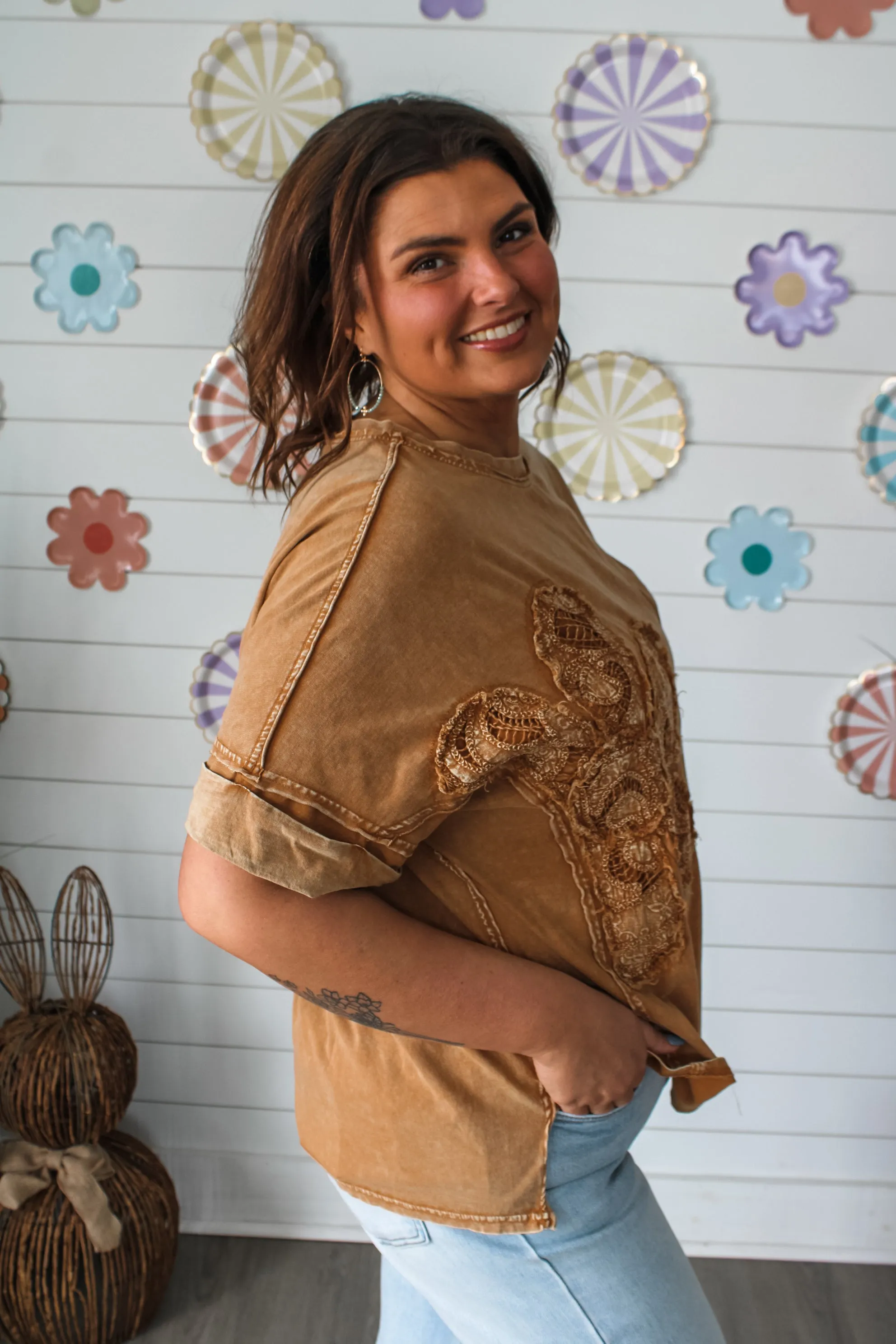 Daisy Lace Flower Patch Top • Bronze