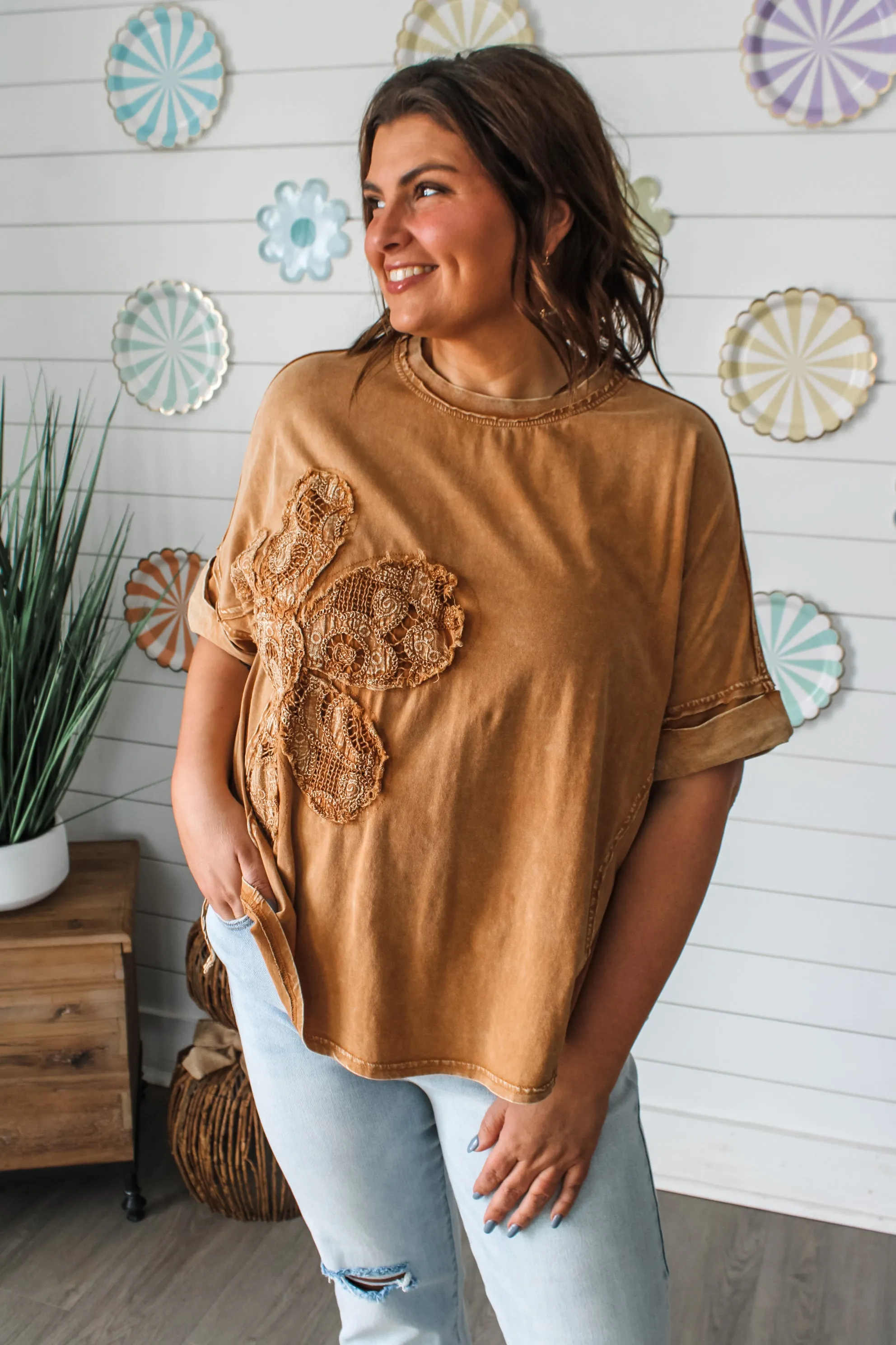Daisy Lace Flower Patch Top • Bronze