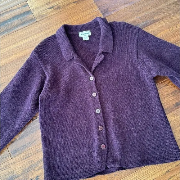 Deep burgundy L.L. Bean cotton &amp; wool Blend Cardigan Blazer with Collar Size M
