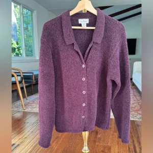 Deep burgundy L.L. Bean cotton &amp; wool Blend Cardigan Blazer with Collar Size M