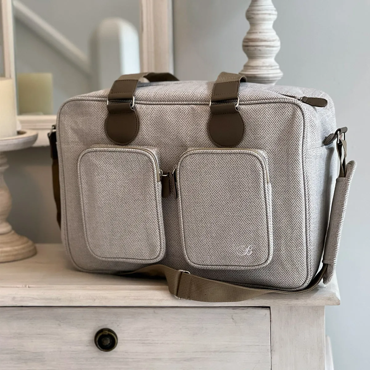 Deluxe Changing Bag - Oatmeal Herringbone