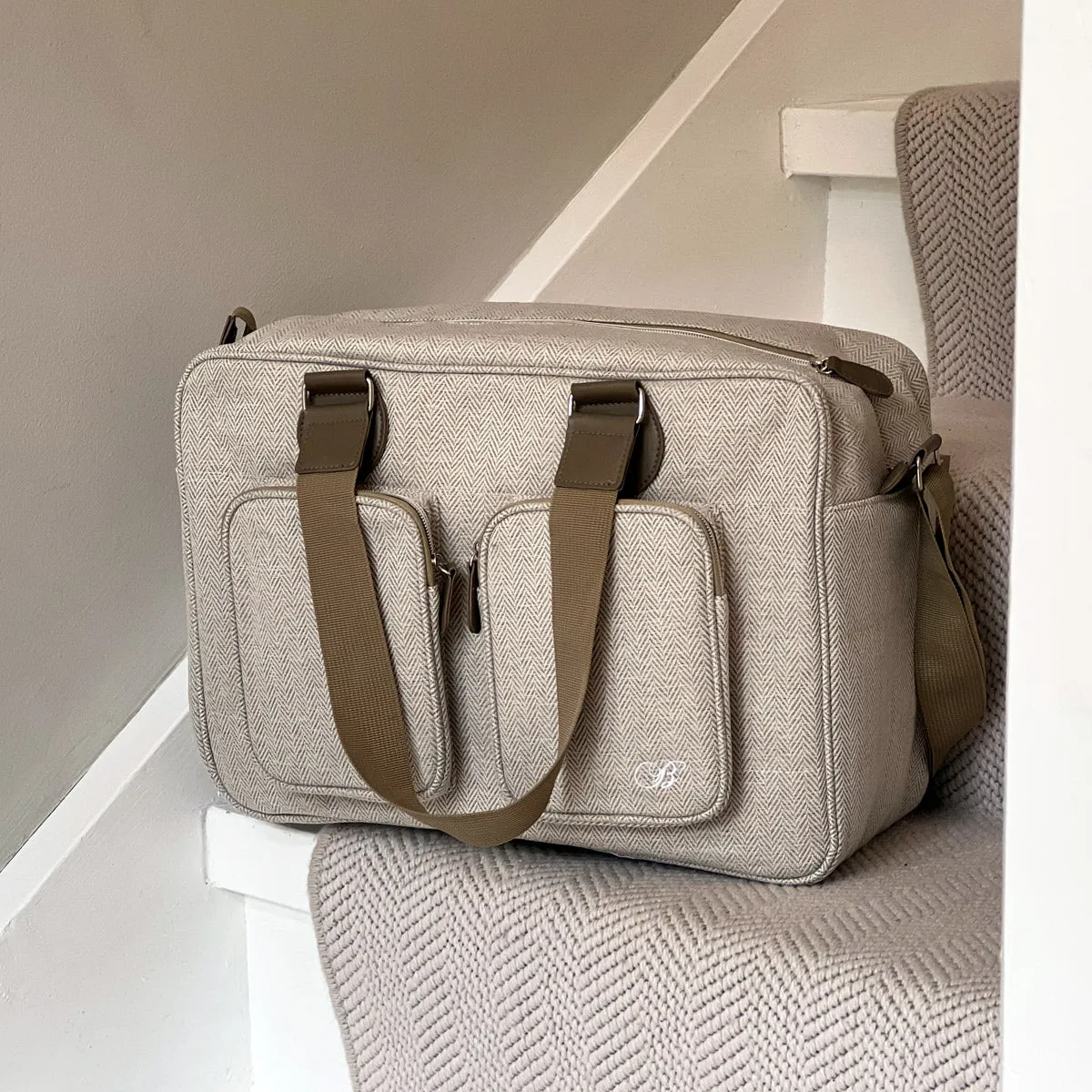 Deluxe Changing Bag - Oatmeal Herringbone