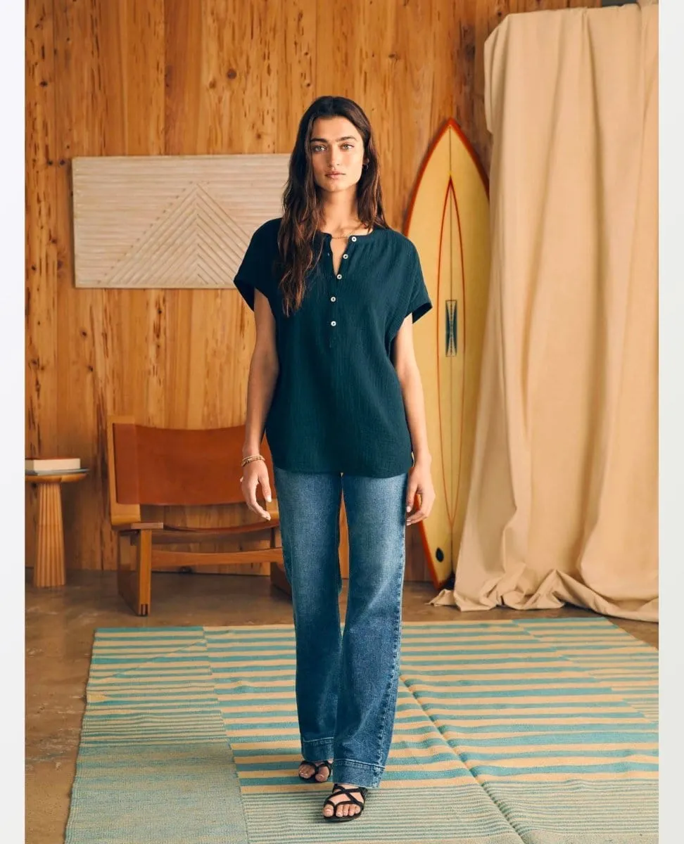 Dream Cotton Gauze Desmond Top Navy