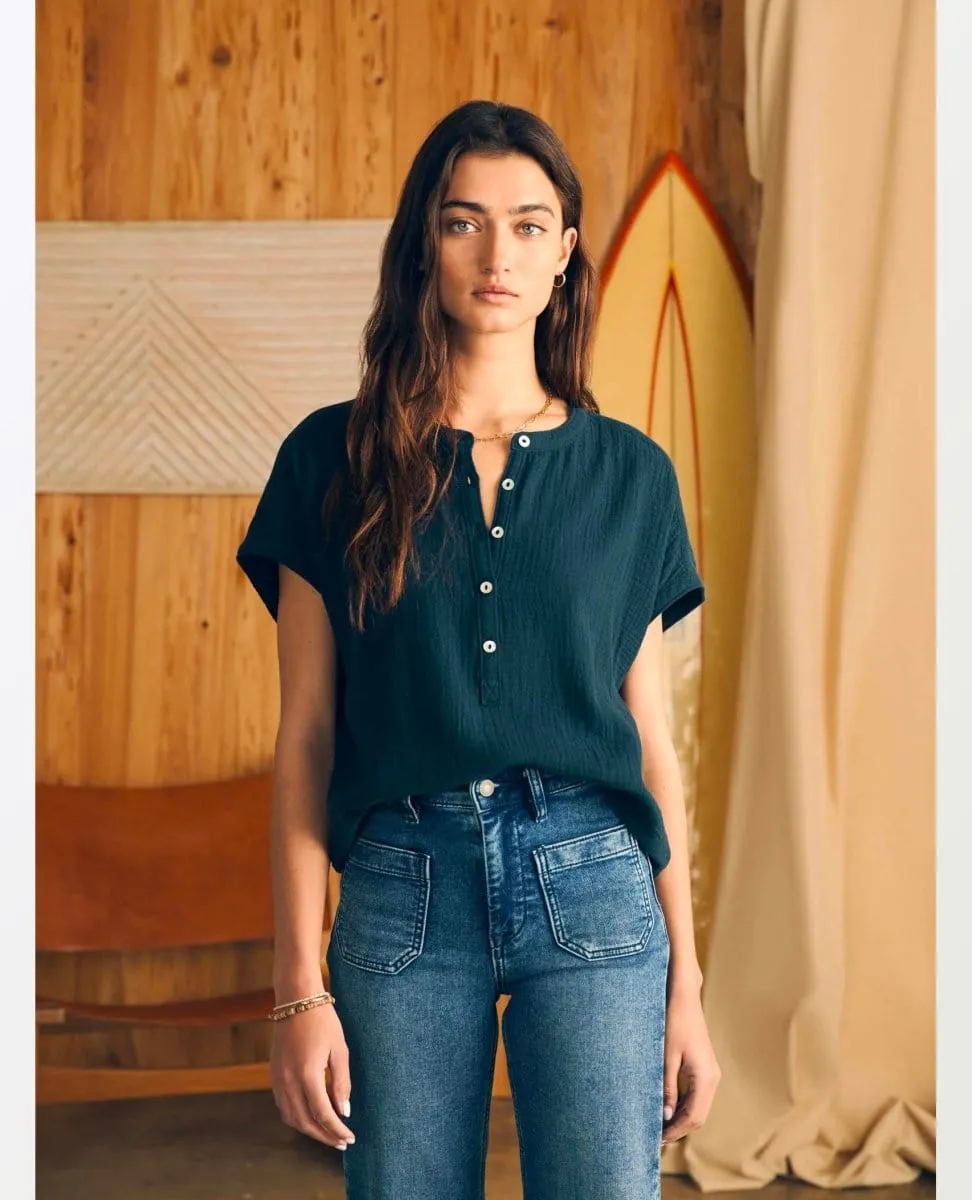 Dream Cotton Gauze Desmond Top Navy