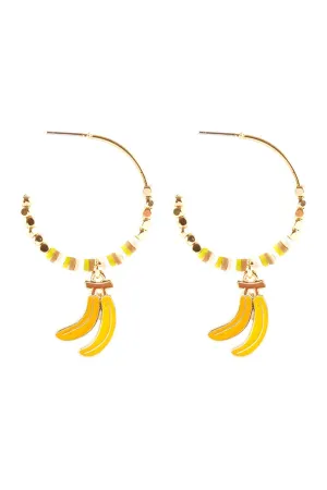 EE1378 - METAL FIMO BANANA FRUIT HOOP EARRINGS