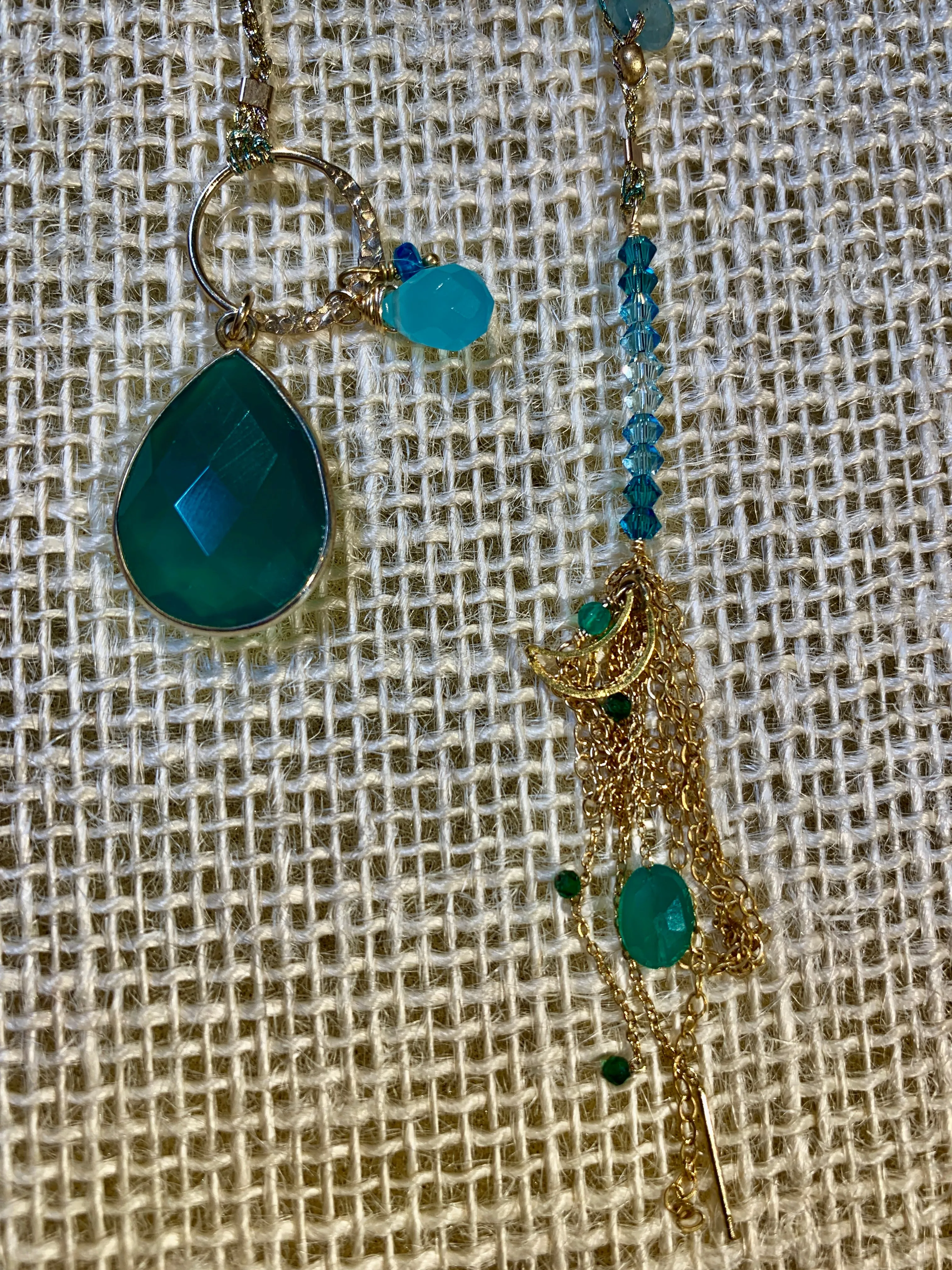 Emerald Teardrop Necklace with Gold Tassel