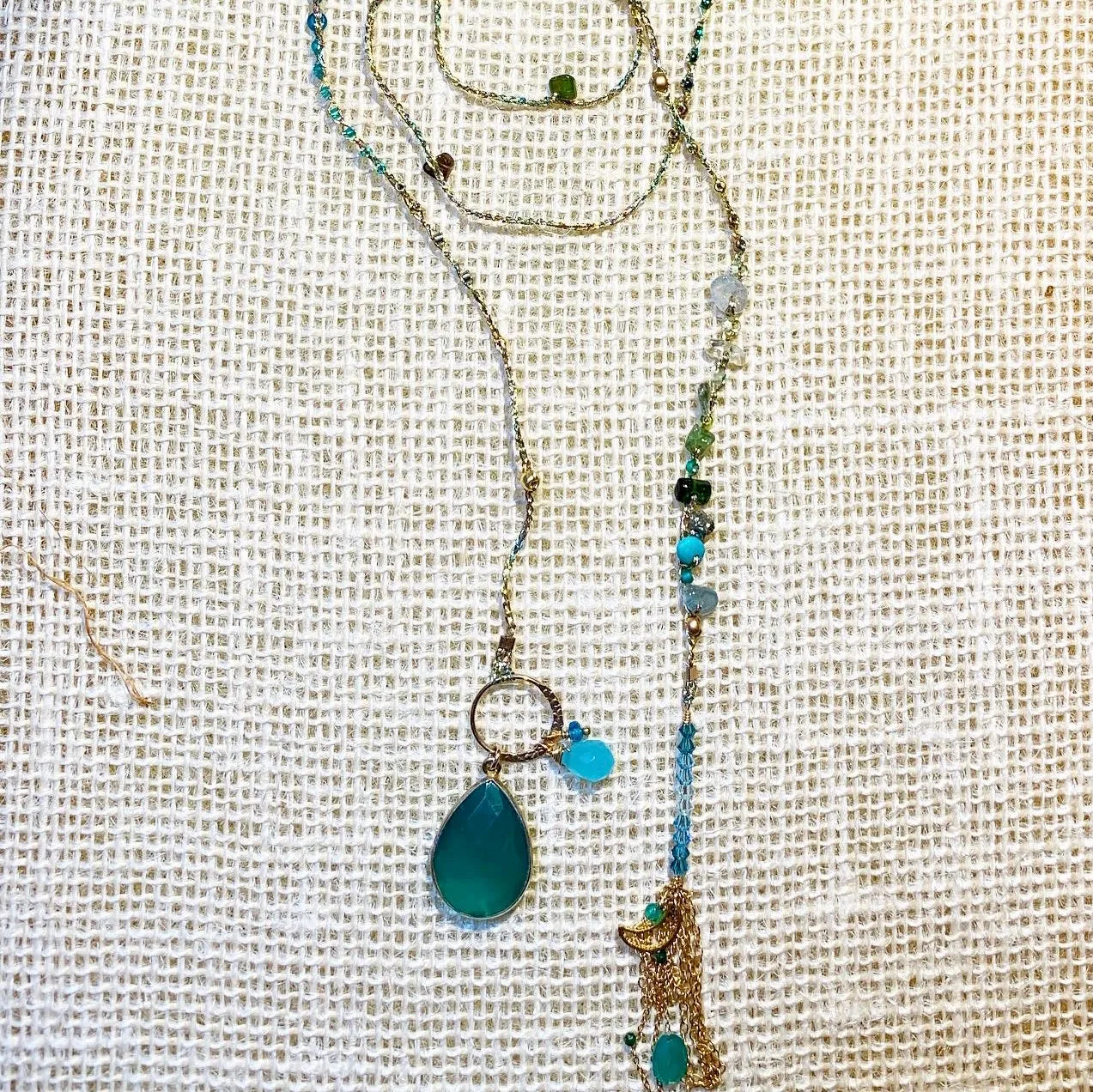 Emerald Teardrop Necklace with Gold Tassel