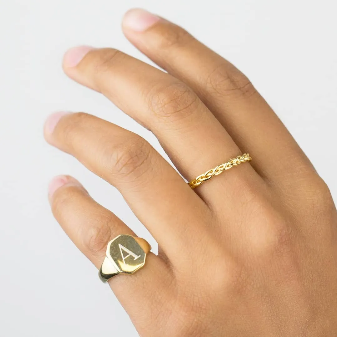 Engraved Rectangle Pinky Ring