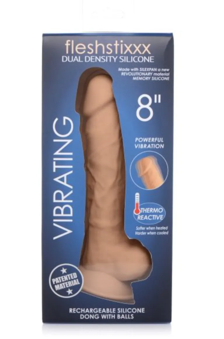 Fleshstixxx 8in Vibrating Dildo W/ Balls Medium - Suction Realistic Rechargeable Vibrating Dildo