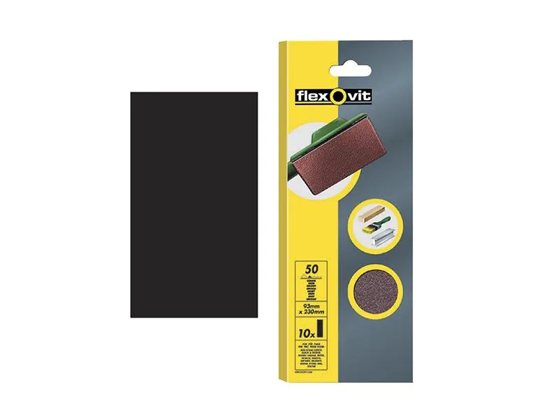 Flexovit 1/2 Sanding Sheets Orbital Plain Coarse 50 Grit (Pack Of 10)