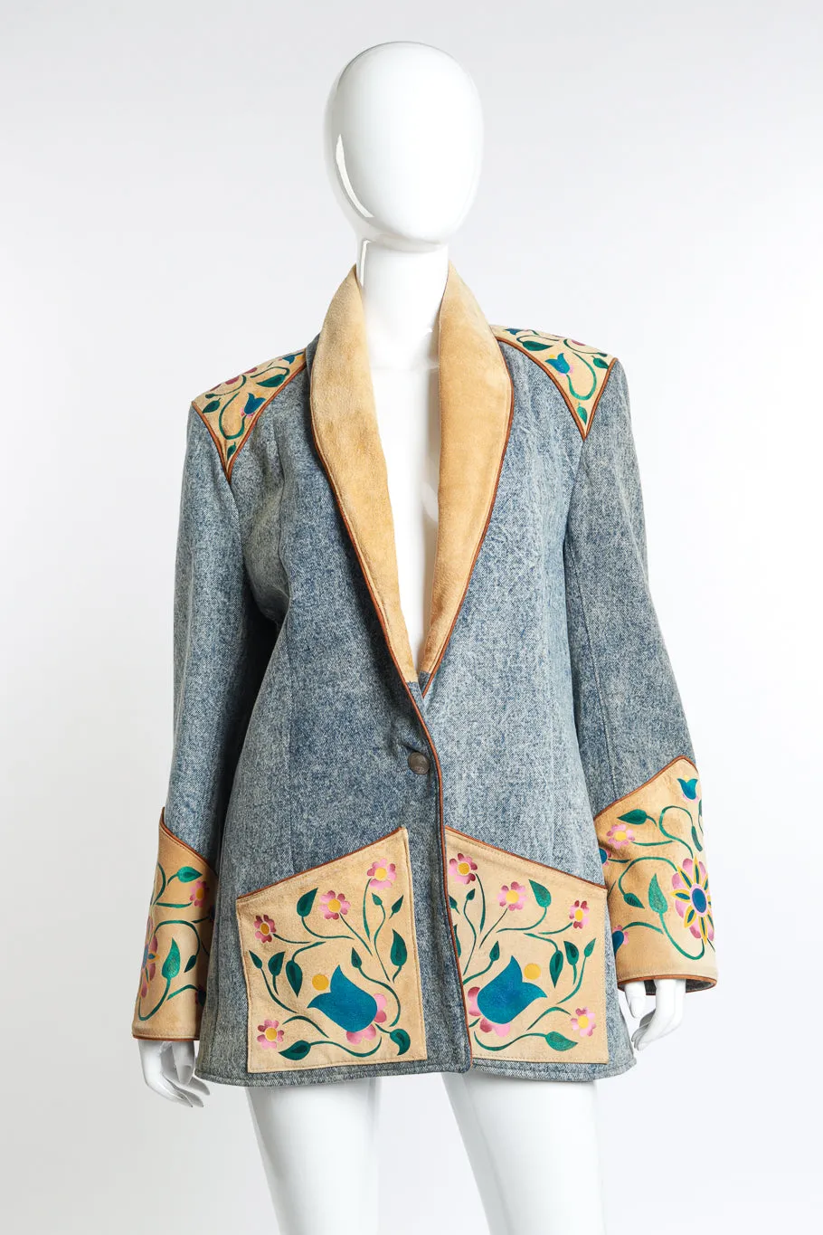 Floral Painted Denim & Suede Jacket
