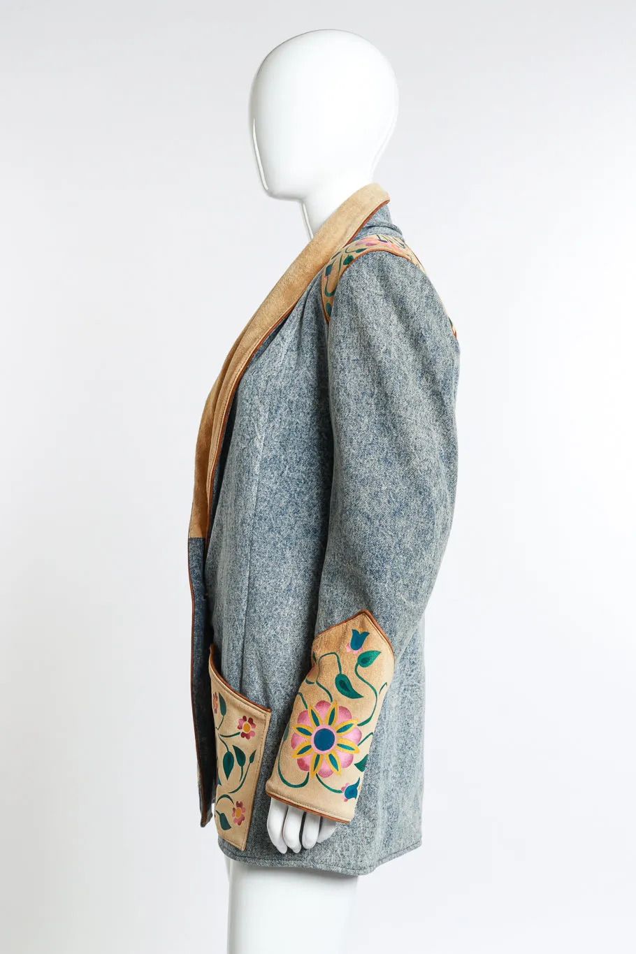 Floral Painted Denim & Suede Jacket