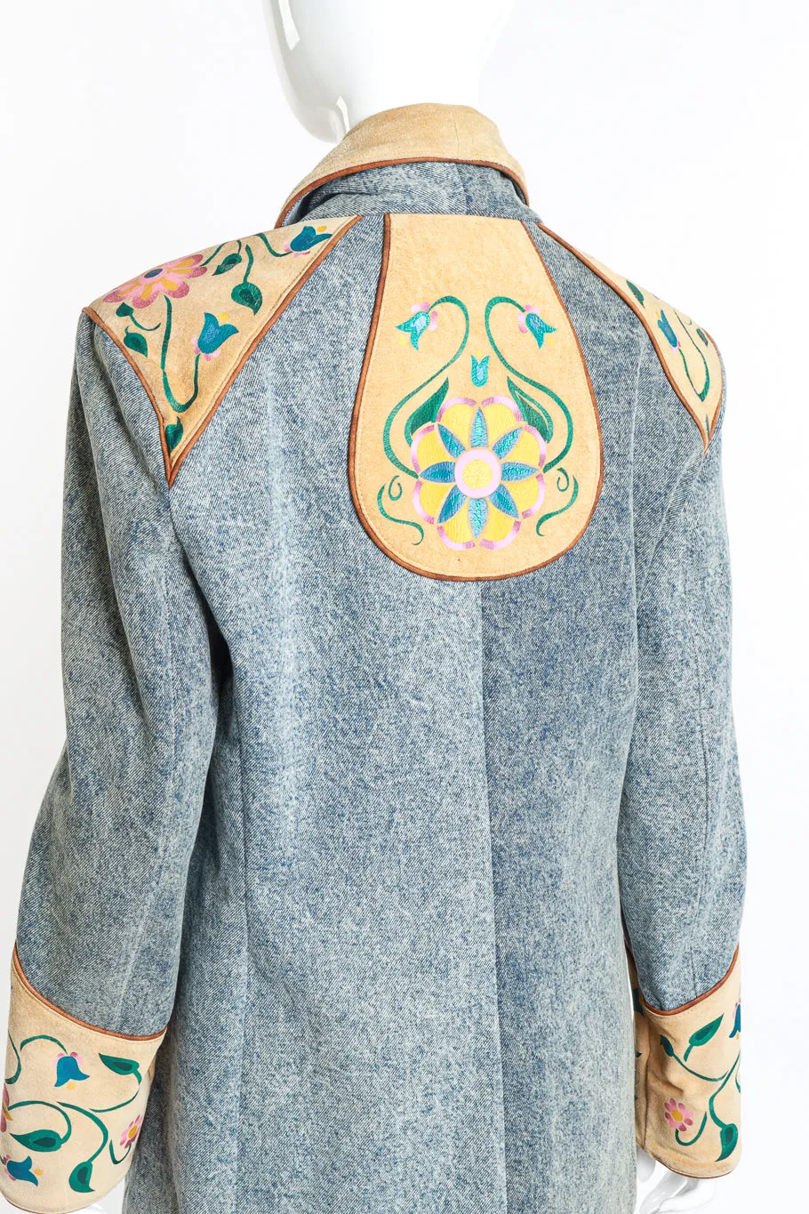Floral Painted Denim & Suede Jacket